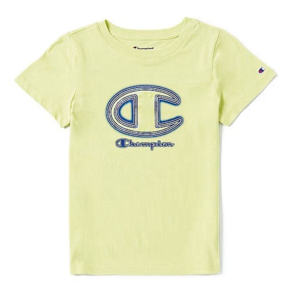 Champion Short Sleeve Neon Green Logo Cotton Classic Jersey T-Shirt M 10-12T